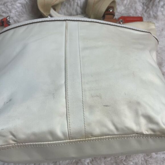 Coach Hampton off white  nylon and leather tan & orange trims satchel - Picture 8 of 15